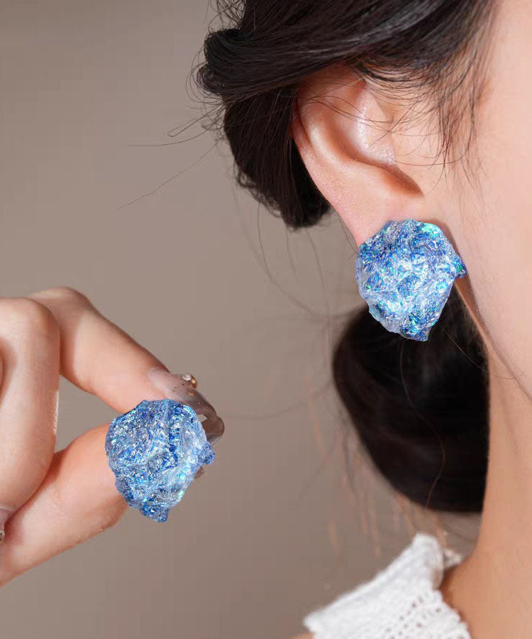 Crystal Asymmetrical Fine Stud Earrings Blue Alloy