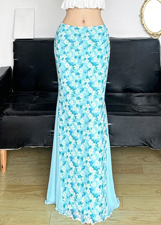 Maxi Waist High Blue Tulle Patchwork Summer Fine Skirt