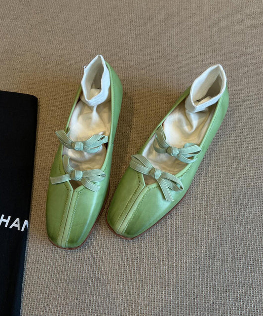 Green Bow Comfy Fine Splicing Sheepskin Flats