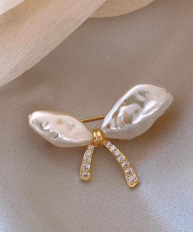 Fine Gold Copper Alloy Asymmetric Bow Brooches YD031