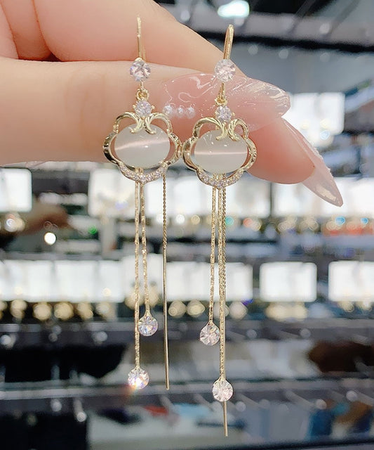 Fine Copper Eye Zircon Stone Cat's Lock Gold Safety Drop Tassel