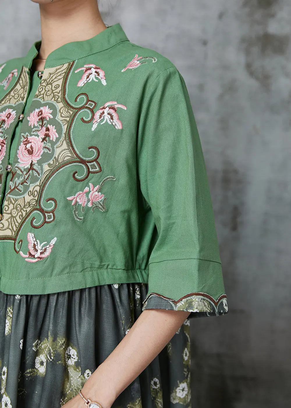 Fine Green Embroidered Patchwork Cotton Vacation Dresses Summer Ada Fashion