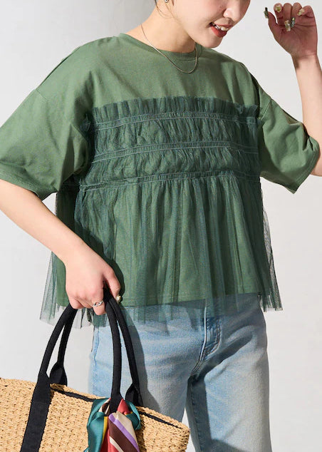 Summer Fine Tanks Green Tulle Oversized Patchwork