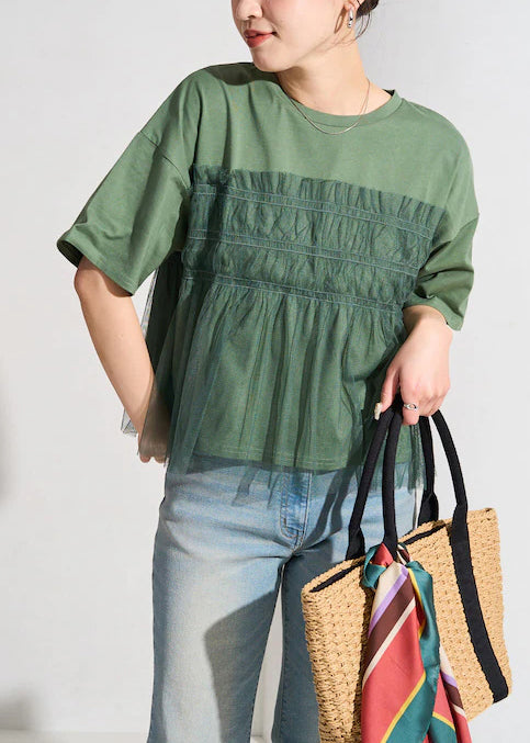 Summer Fine Tanks Green Tulle Oversized Patchwork