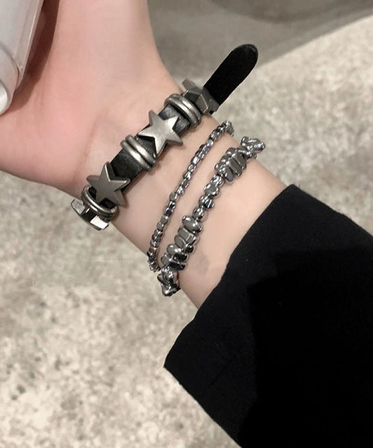 Chain Set Three-Piece Star Bracelet Alloy PU Fine Grey