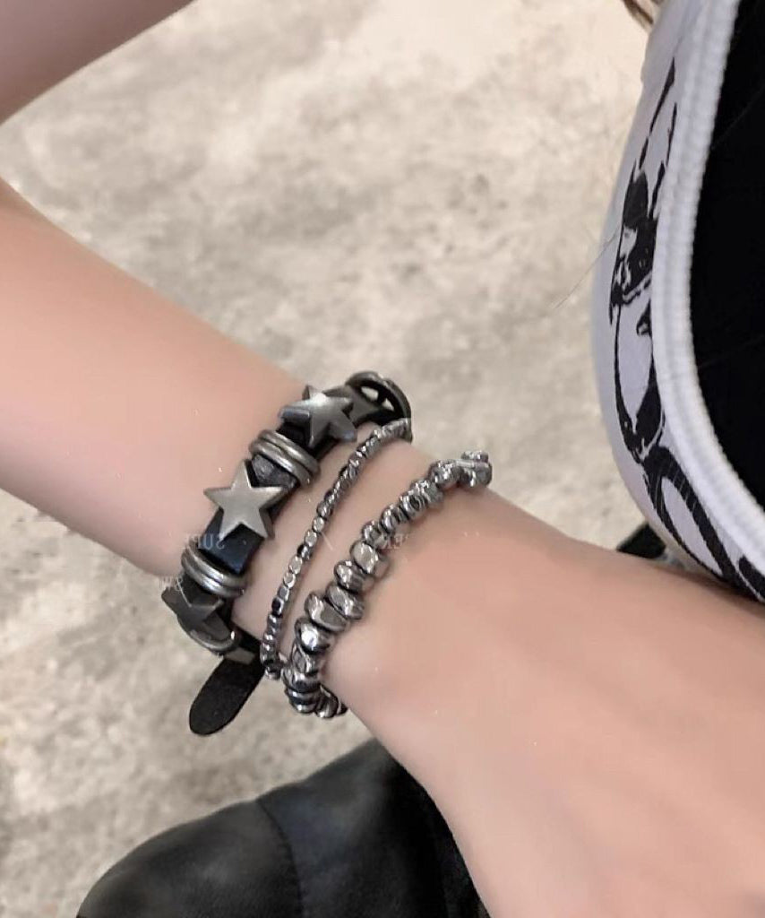 Chain Set Three-Piece Star Bracelet Alloy PU Fine Grey