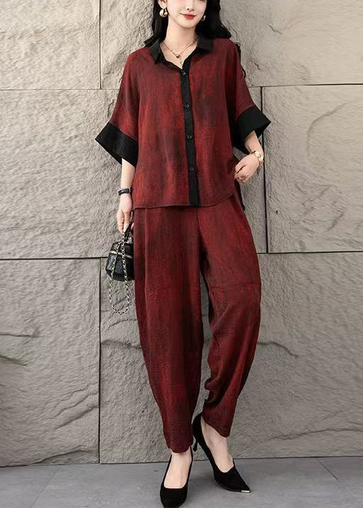 Fine Piece Oversized Women Cotton Patchwork Two Set Mulberry