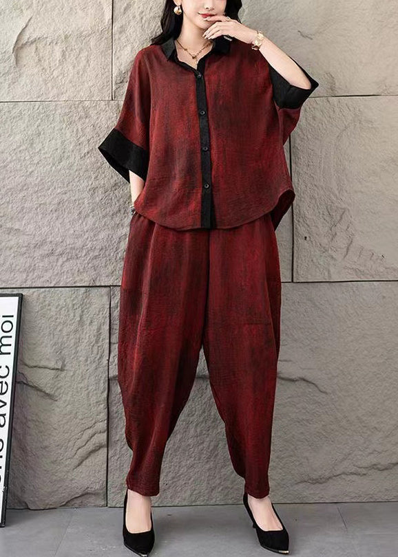 Fine Piece Oversized Women Cotton Patchwork Two Set Mulberry