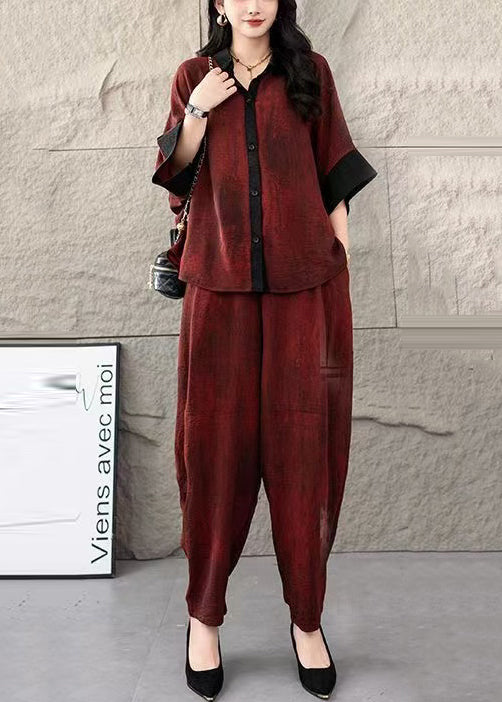 Fine Piece Oversized Women Cotton Patchwork Two Set Mulberry