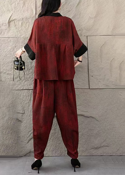 Fine Piece Oversized Women Cotton Patchwork Two Set Mulberry