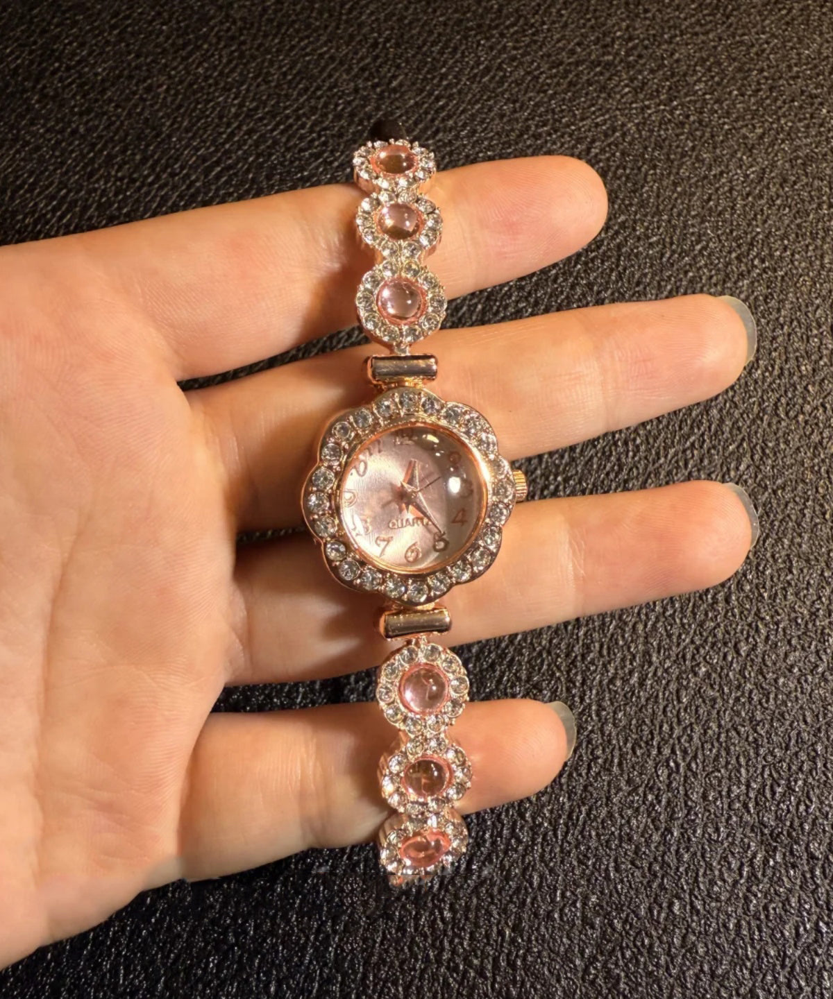 Gem Stone Pink Fine Crystal Alloy Watches Zircon Inlaid Sapphire