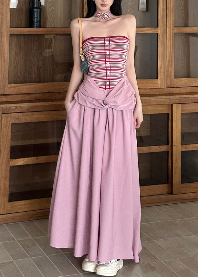 Patchwork Pink Summer Long Pieces Fake Dress Fine Two Striped