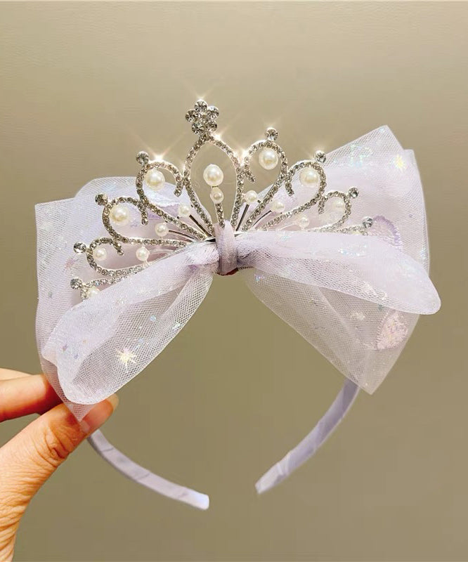 Fine Pink Tulle Patchwork Bow Pearl Zircon Girls Hairpin YG034