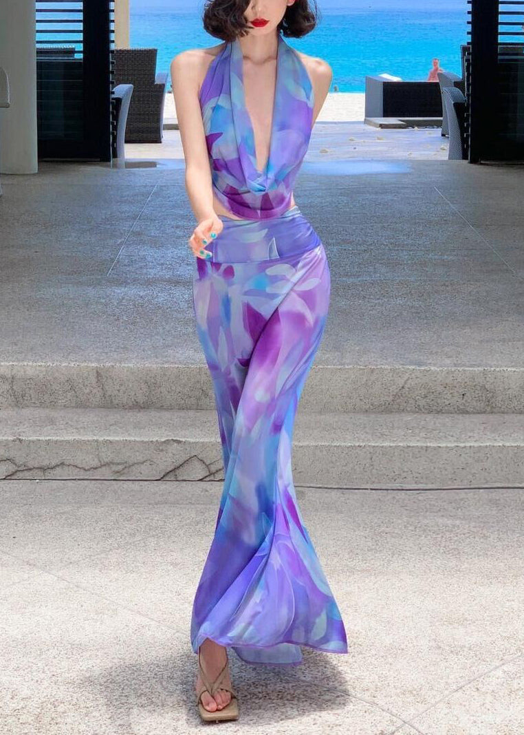 Print And Maxi Set Top Tulle Purple Skirts Fine Two-Piece