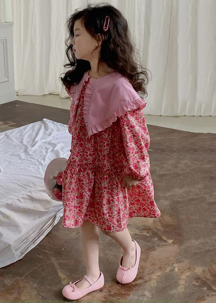 Fine Red Ruffled Patchwork Kids Maxi Dress Fall SS1039