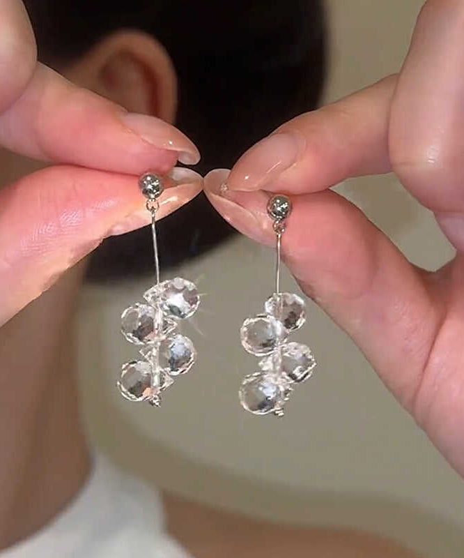 Silk Ball Copper Crystal Fine Drop Tassel Earrings