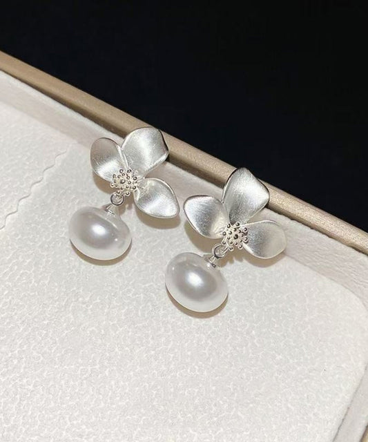 Pearl Drop Silk Fine Earrings Overgild Floral Copper