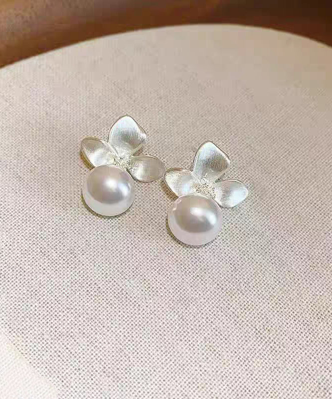 Pearl Drop Silk Fine Earrings Overgild Floral Copper