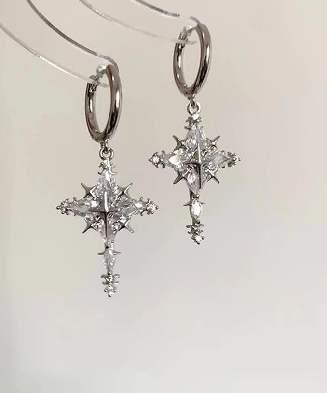 Silk Zircon Snowflake Copper Earrings Fine Drop Overgild