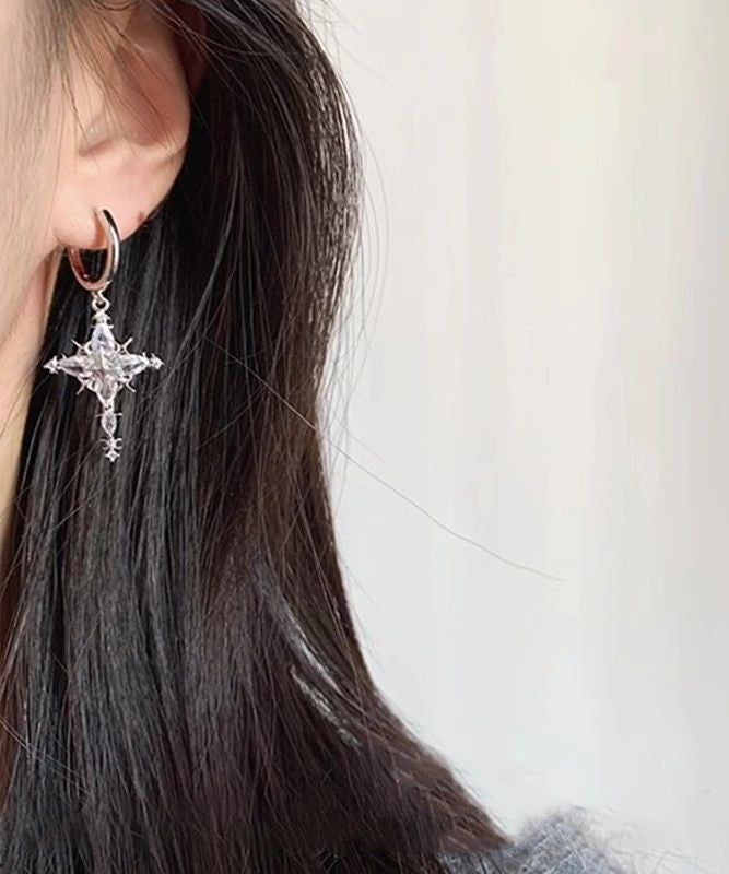 Silk Zircon Snowflake Copper Earrings Fine Drop Overgild