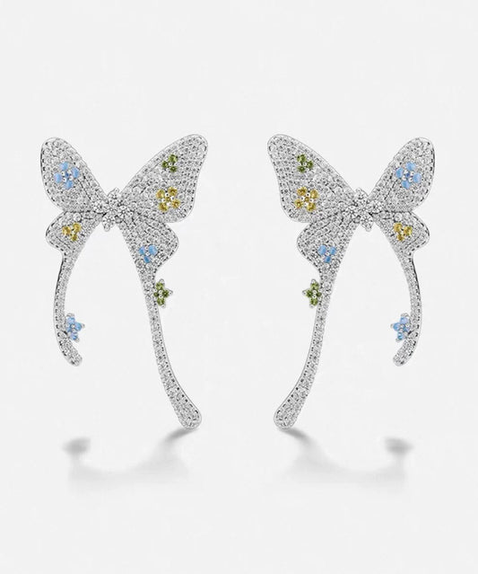 Butterfly Overgold Stud Fine Silk Copper Earrings Zircon