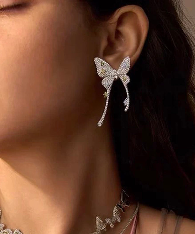 Butterfly Overgold Stud Fine Silk Copper Earrings Zircon