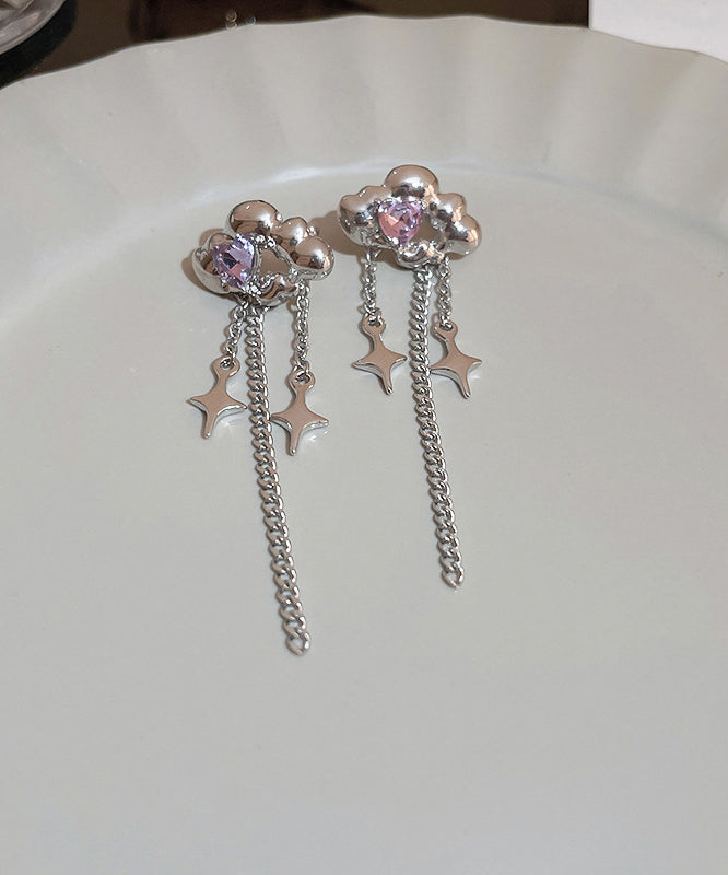 Copper Water Drop Zircon Silk Tassel Earrings Fine