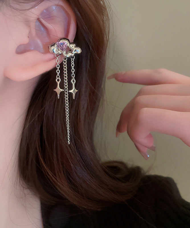 Copper Water Drop Zircon Silk Tassel Earrings Fine