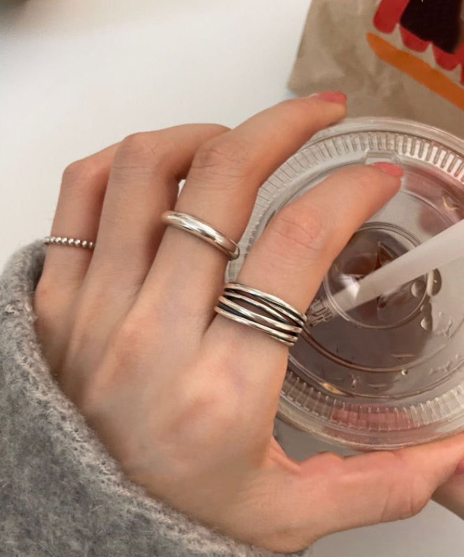 Three-Piece Open Sterling Fine Silver Rings Set Silk