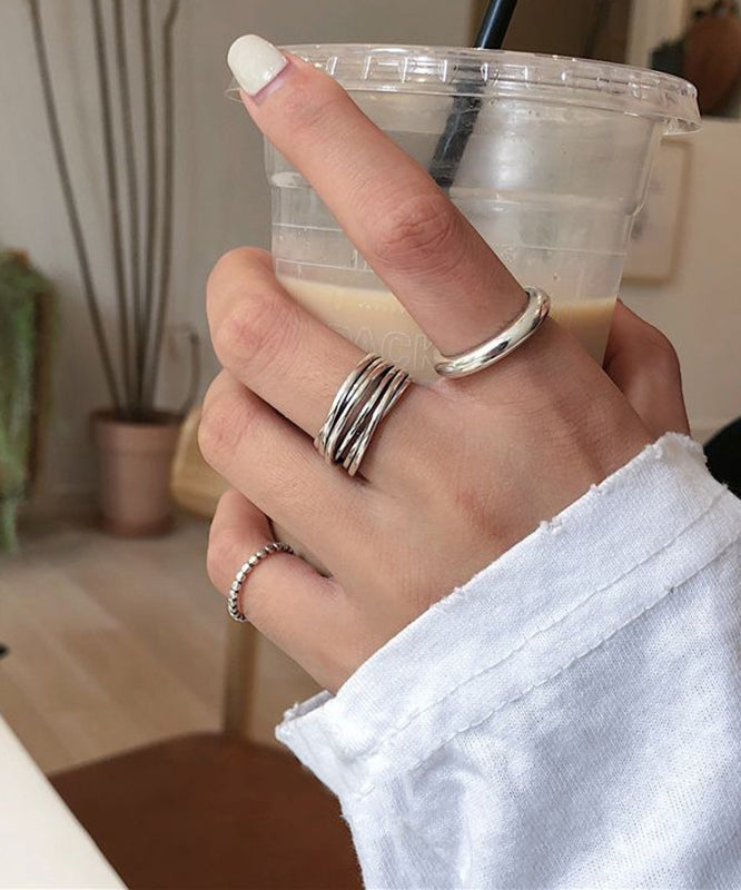 Three-Piece Open Sterling Fine Silver Rings Set Silk