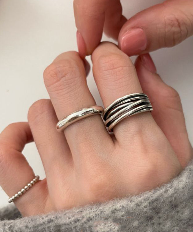 Three-Piece Open Sterling Fine Silver Rings Set Silk
