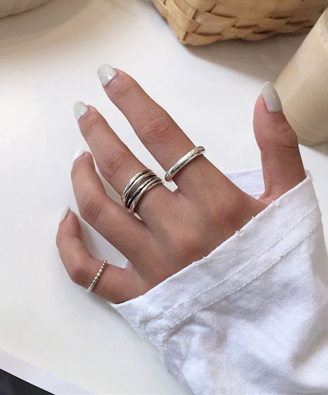 Three-Piece Open Sterling Fine Silver Rings Set Silk