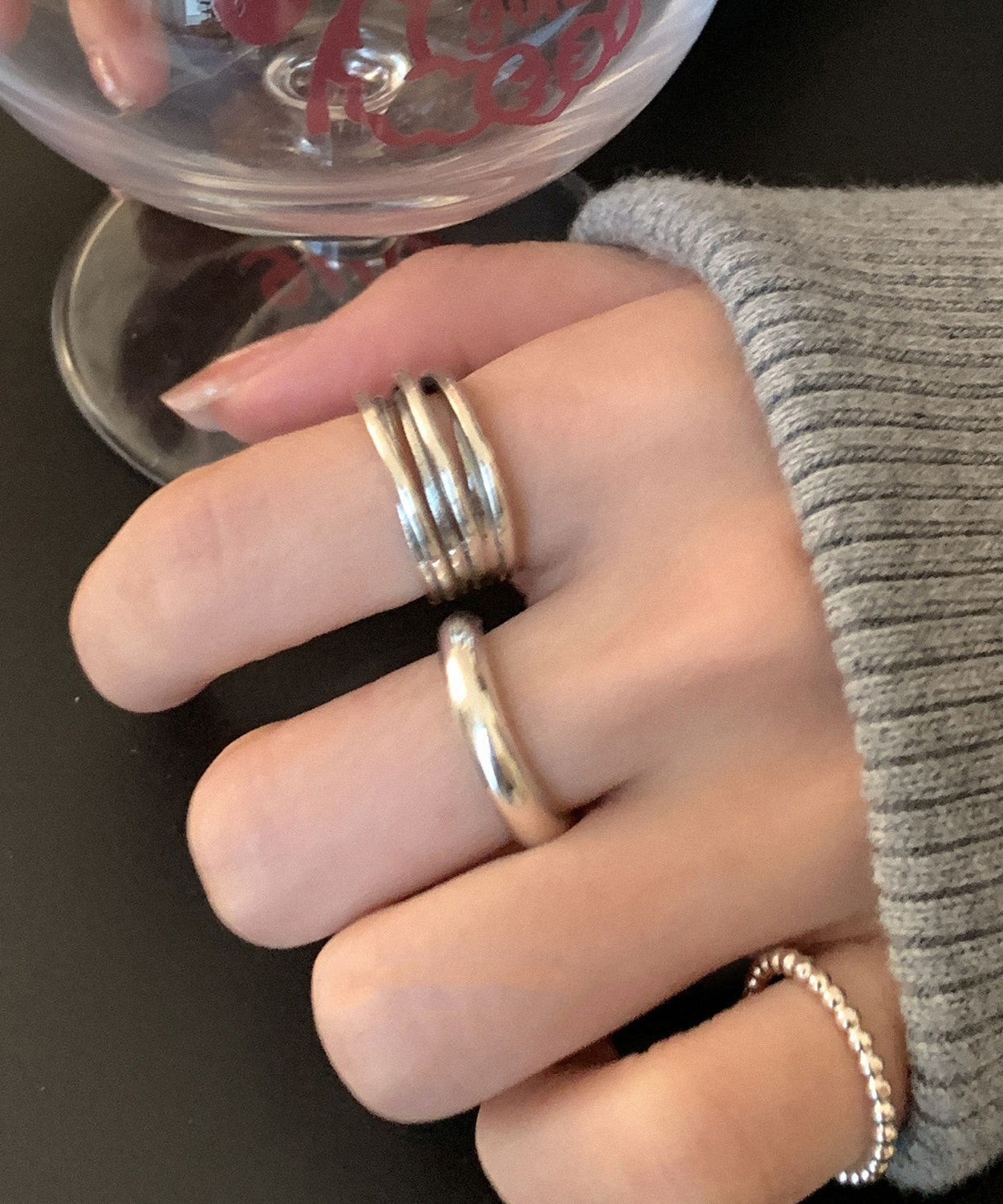Three-Piece Open Sterling Fine Silver Rings Set Silk