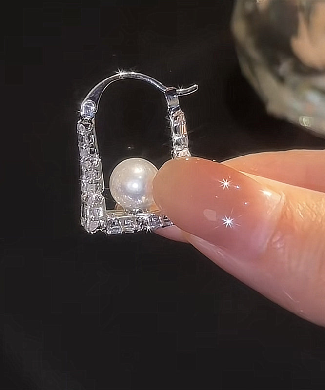 Handbag Hoop Silver Fine Sterling Pearl Silk Earrings Zircon