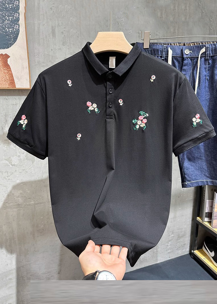 Shirts White Fine Cotton Button Summer Polo Mens Embroideried