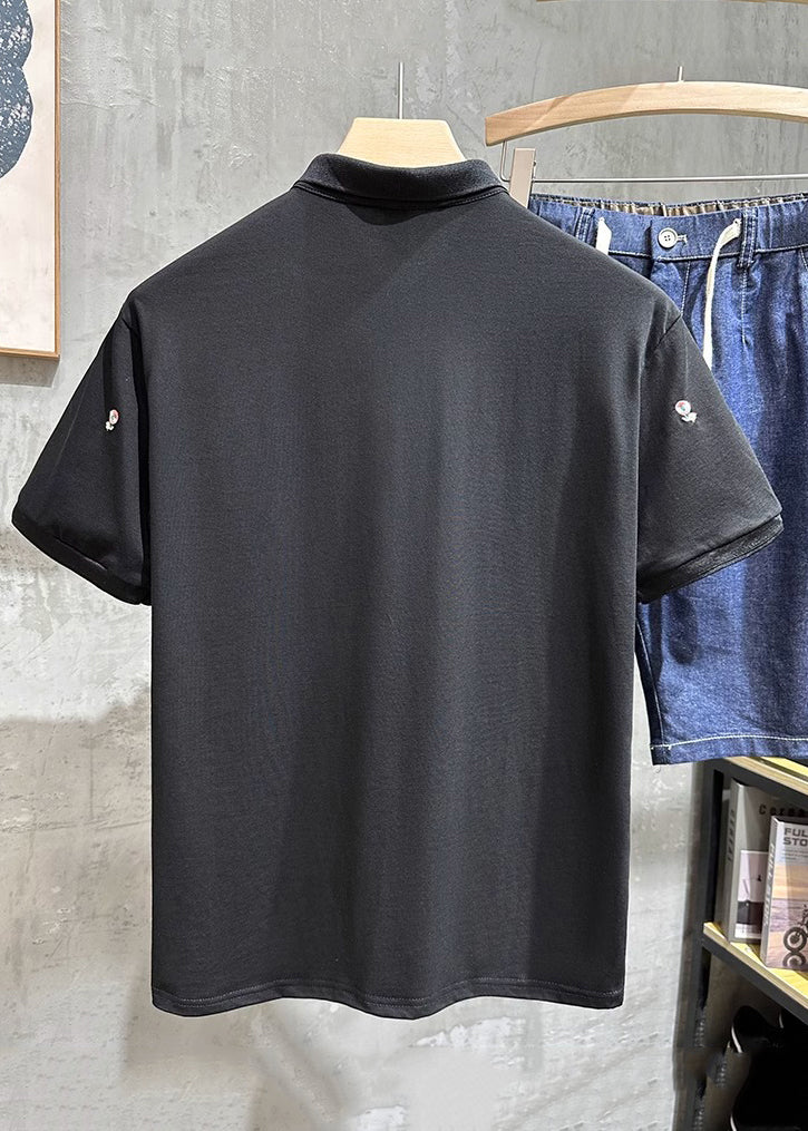 Shirts White Fine Cotton Button Summer Polo Mens Embroideried