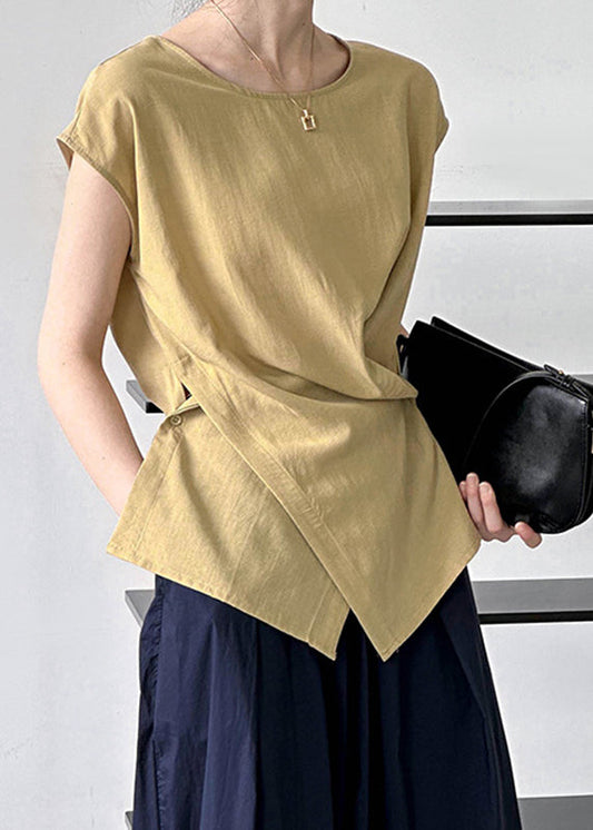 Asymmetrical Fine Short Top Solid Yellow Sleeve