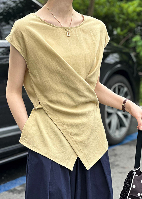 Asymmetrical Fine Short Top Solid Yellow Sleeve