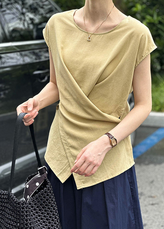 Asymmetrical Fine Short Top Solid Yellow Sleeve