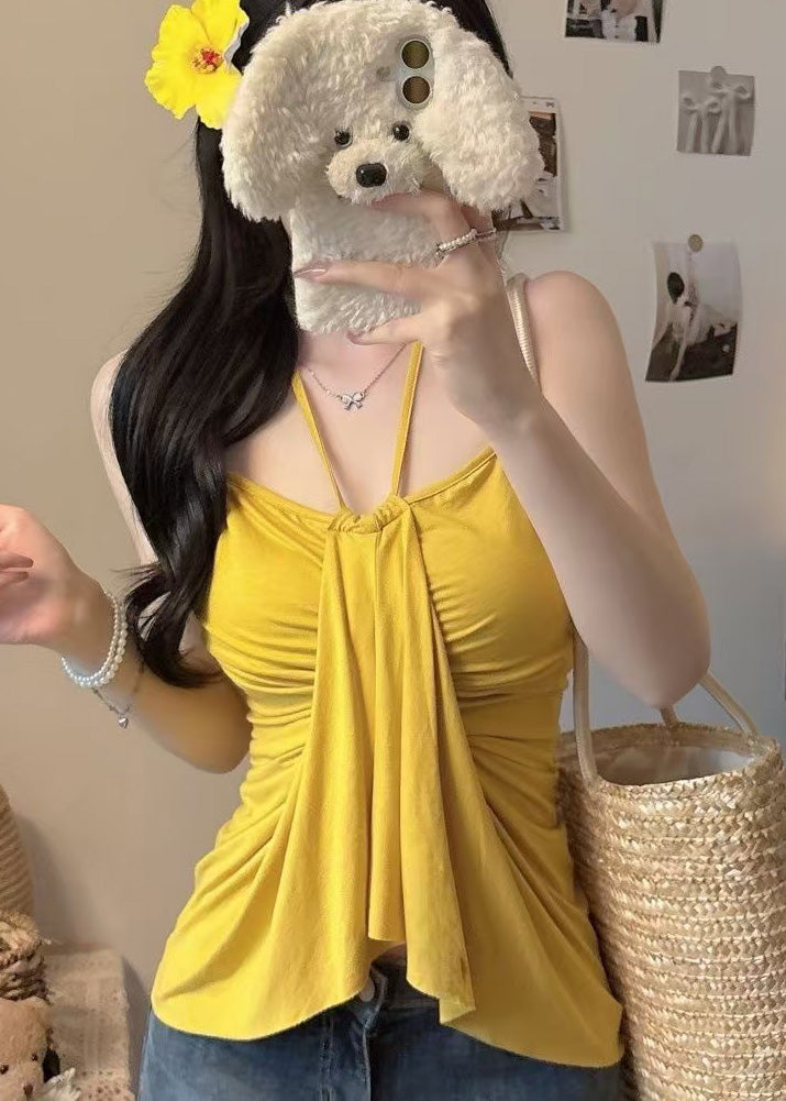 Tops Cotton Summer Fit Halter Fine Silm Yellow