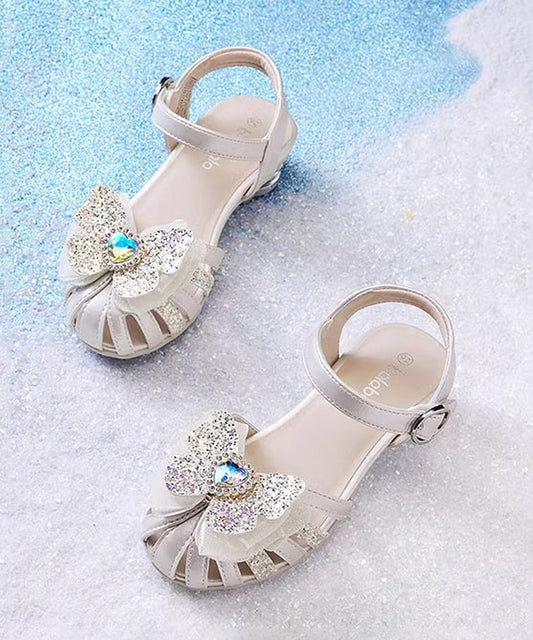 Kids Zircon Faux Buckle Strap Sandals Girls Fitted Leather Silver