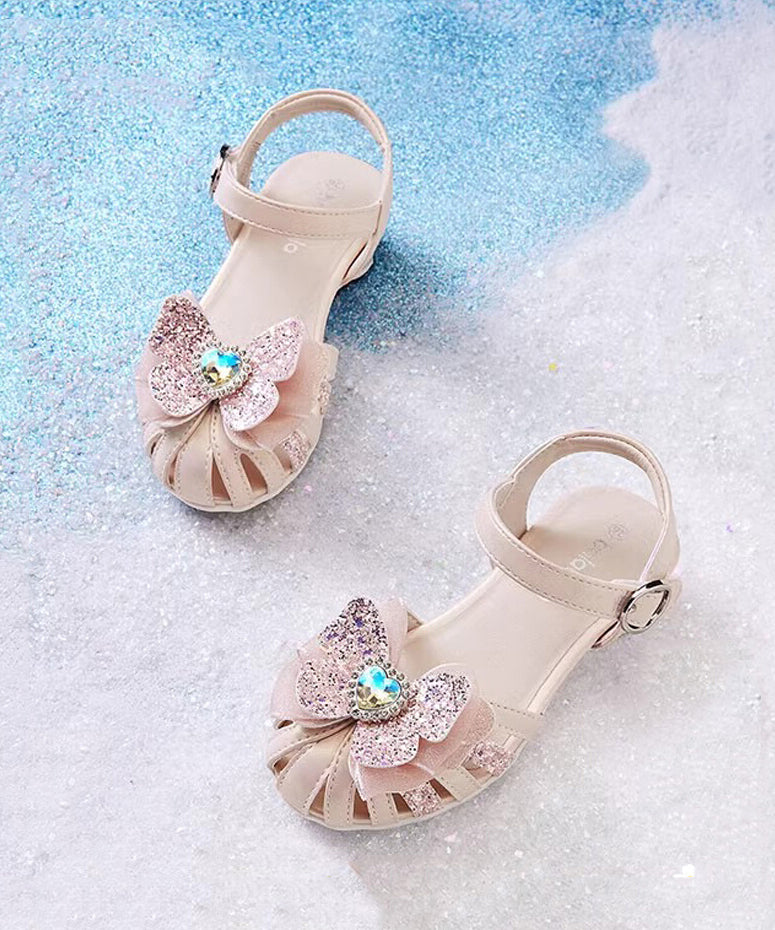 Kids Zircon Faux Buckle Strap Sandals Girls Fitted Leather Silver