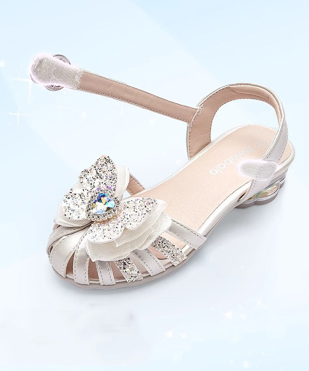 Kids Zircon Faux Buckle Strap Sandals Girls Fitted Leather Silver