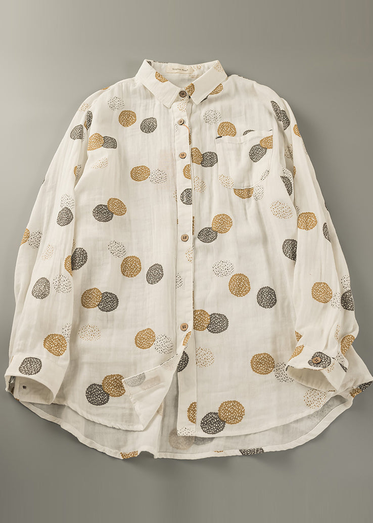 Orange Tops Spring Oversized Print Fitted Shirt Cotton