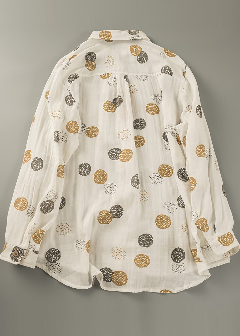 Orange Tops Spring Oversized Print Fitted Shirt Cotton