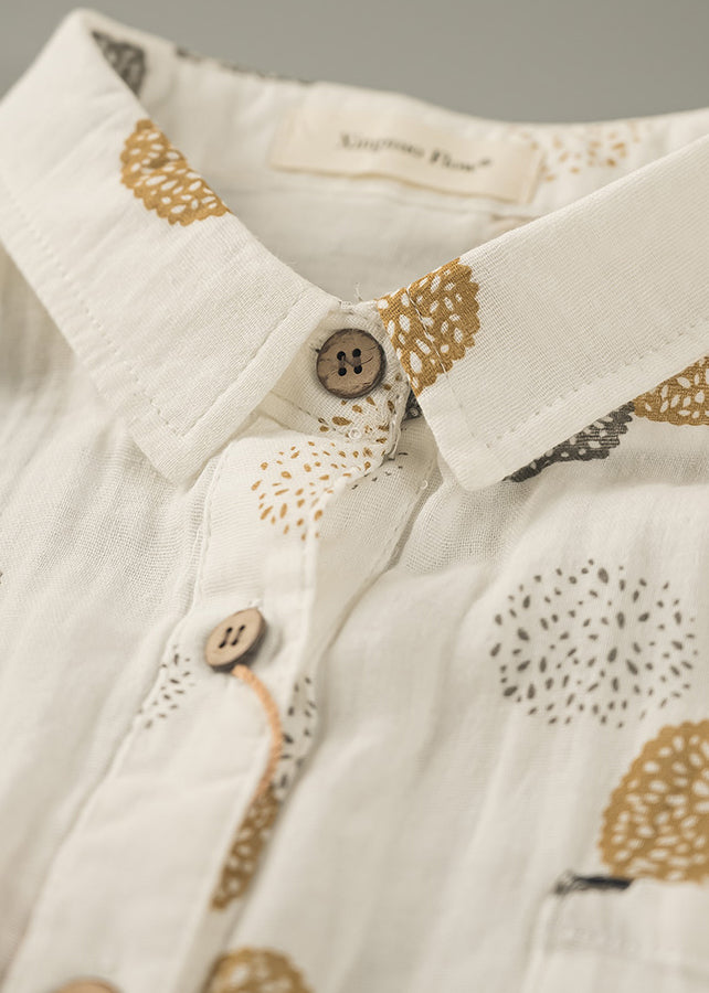 Orange Tops Spring Oversized Print Fitted Shirt Cotton