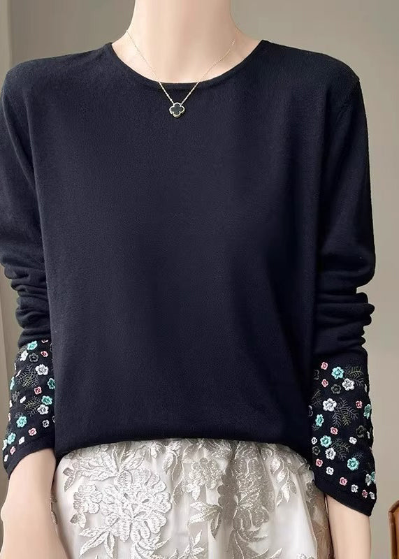 Spring Pink Woolen Embroidered Sweaters Thin Fitted