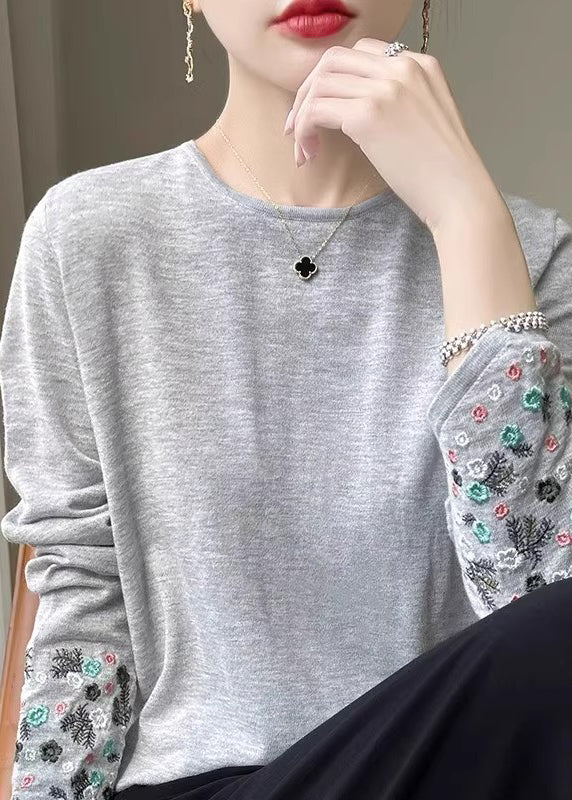 Spring Pink Woolen Embroidered Sweaters Thin Fitted