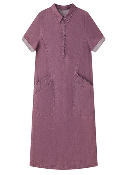 Peter Dress Day Pockets Summer Collar Denim Pan Purple Fitted