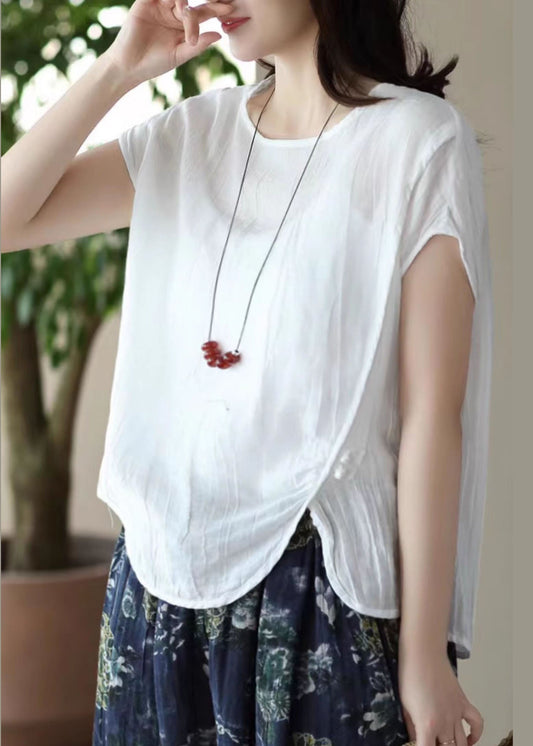 White Fitted Asymmetrical Linen Summer Vest Beach